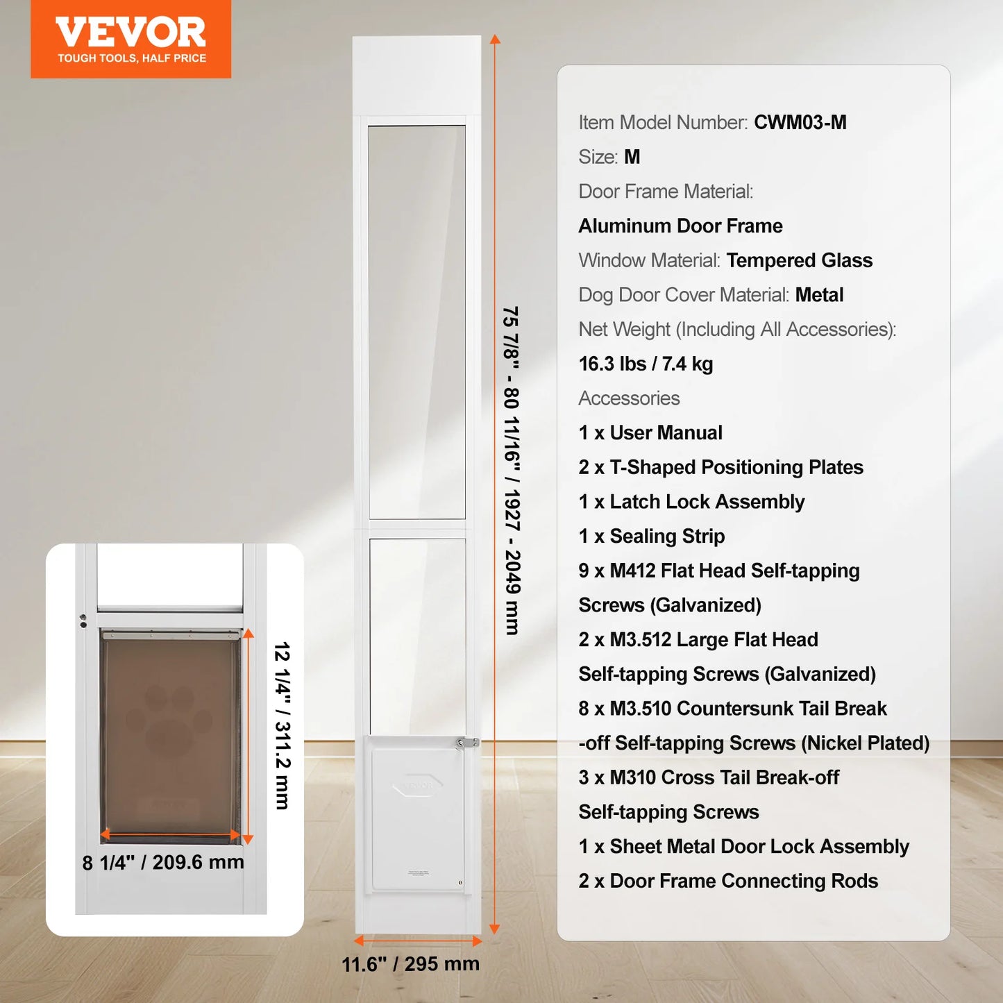 Aluminum Frame Tempered Glass Pet Door