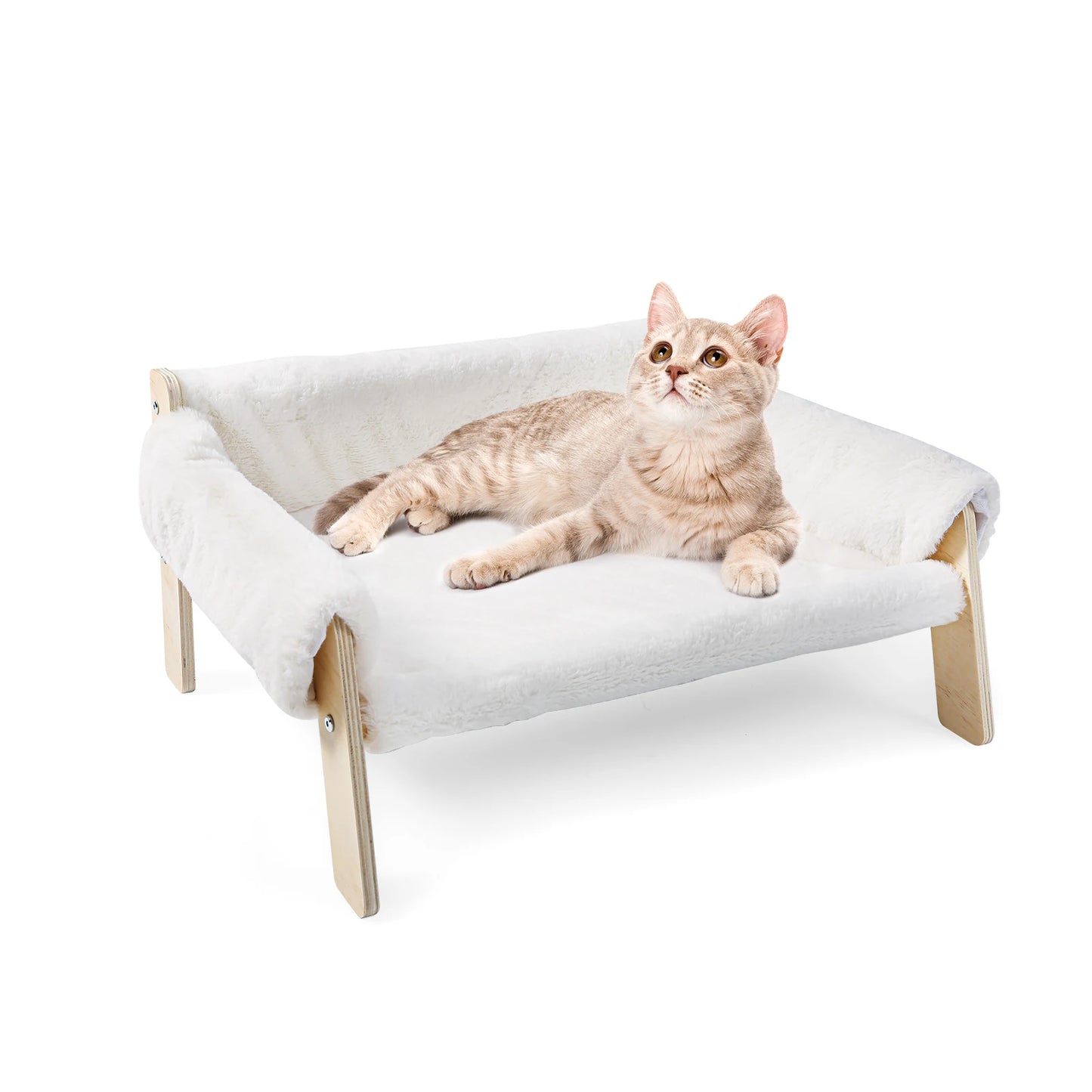 Large Sturdy Wooden Leg Raised Plush Cat Sofa