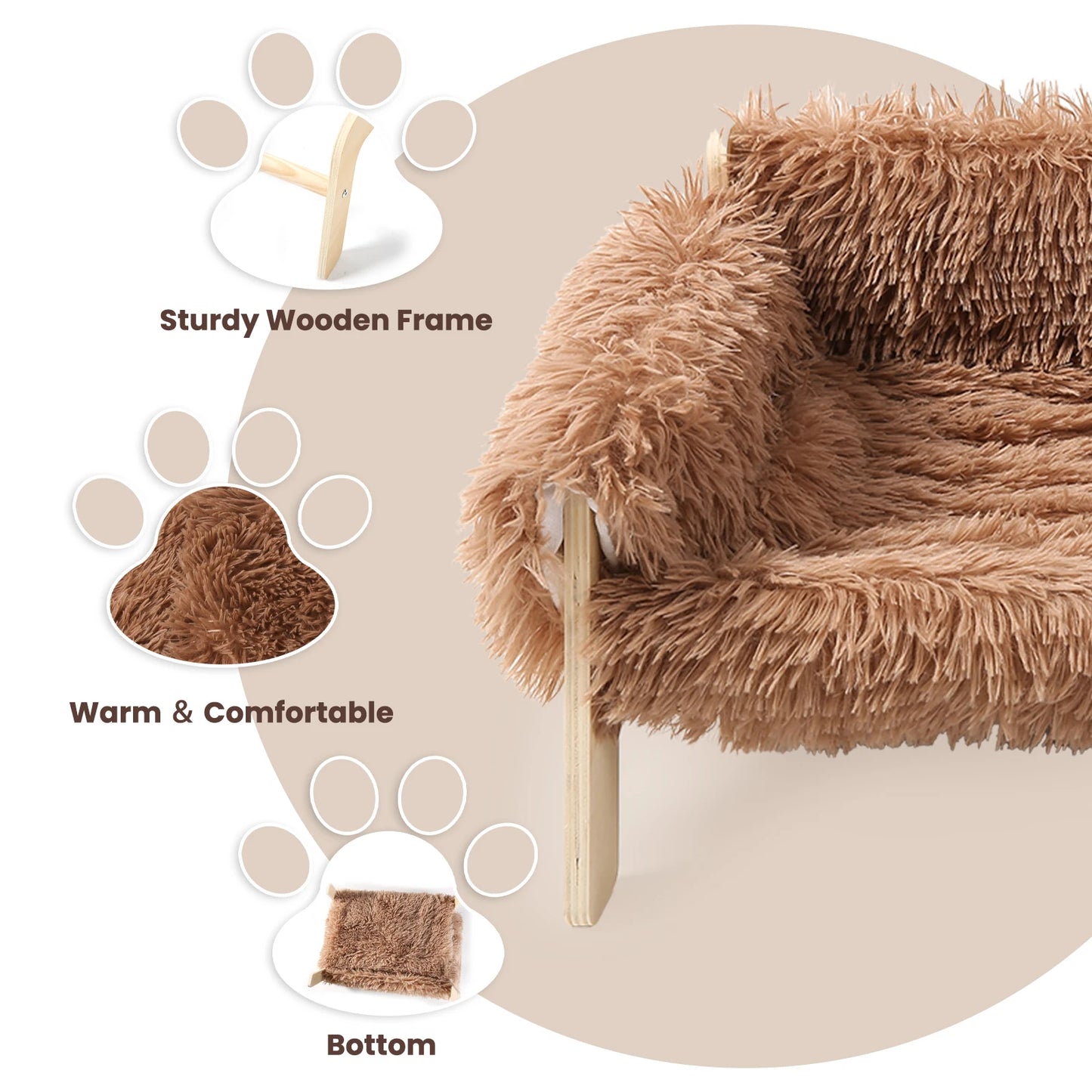 Large Sturdy Wooden Leg Raised Plush Cat Sofa