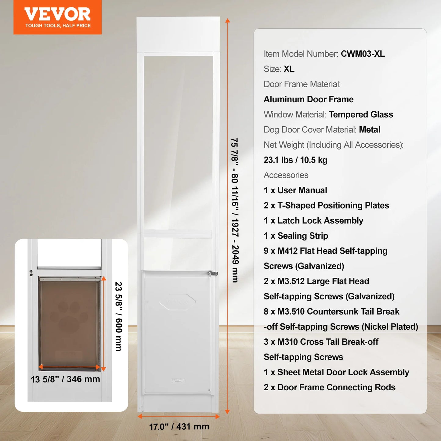 Aluminum Frame Tempered Glass Pet Door
