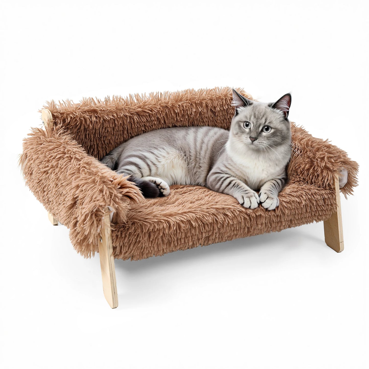 Large Sturdy Wooden Leg Raised Plush Cat Sofa