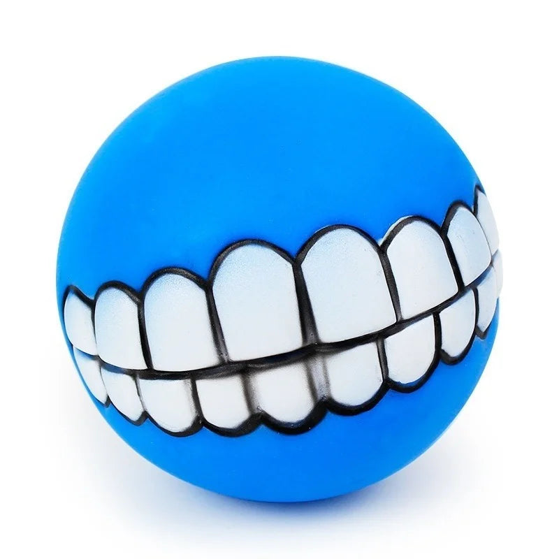Blue ball with white teeth design on a white background