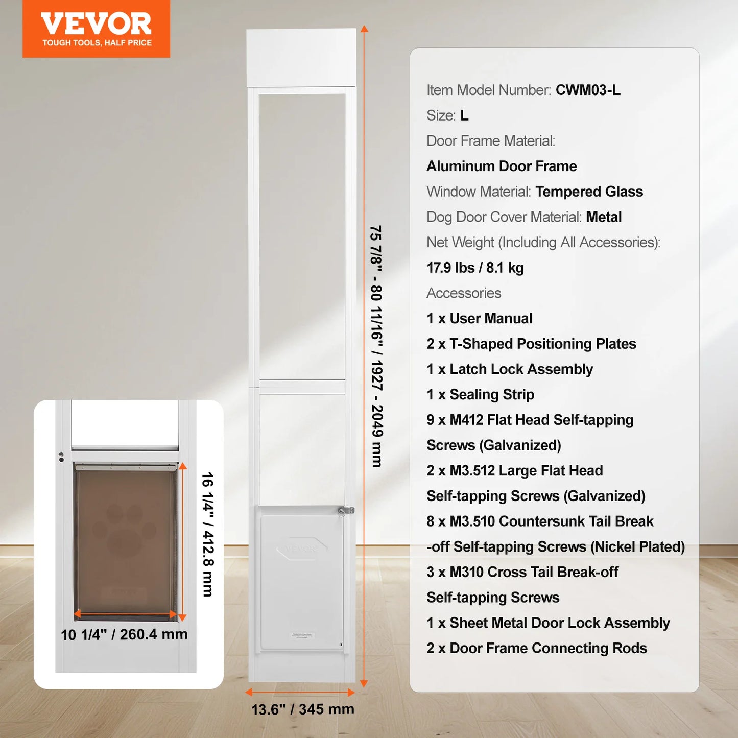 Aluminum Frame Tempered Glass Pet Door