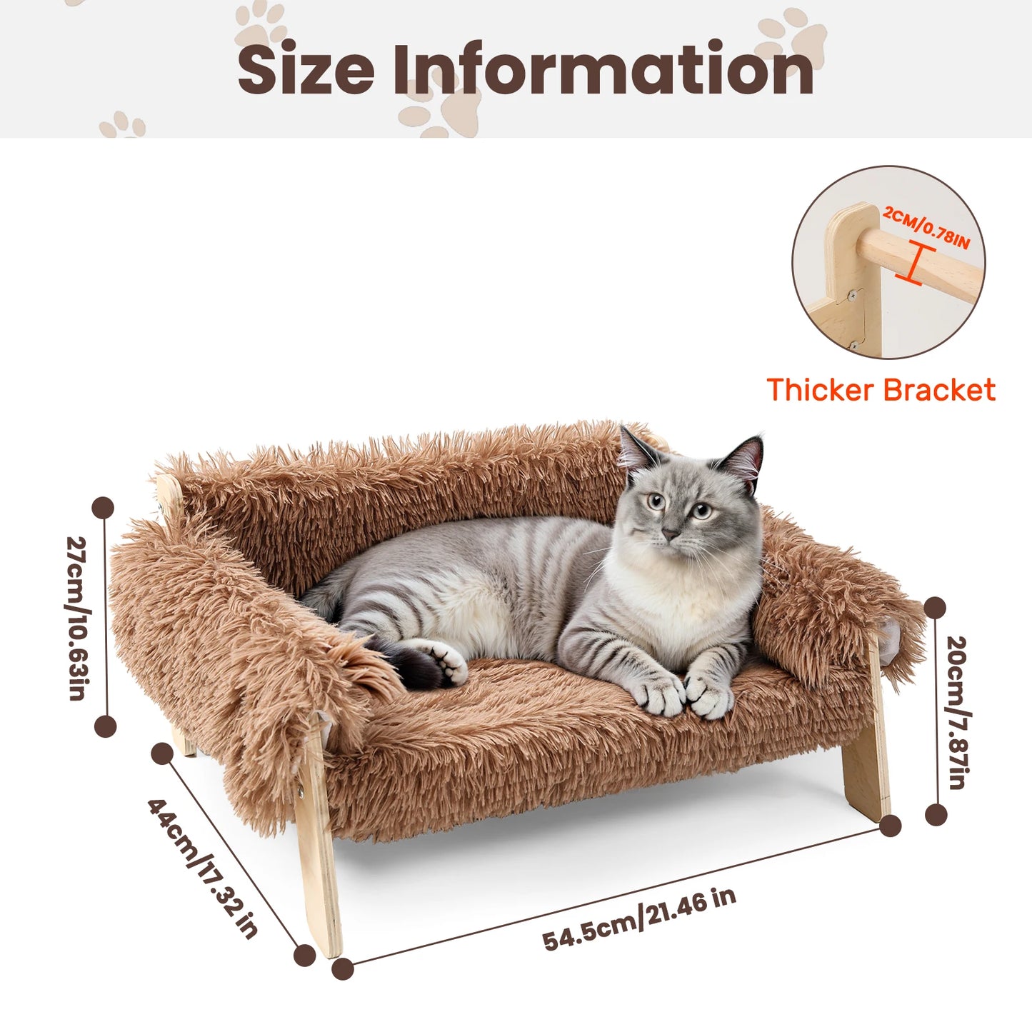 Large Sturdy Wooden Leg Raised Plush Cat Sofa