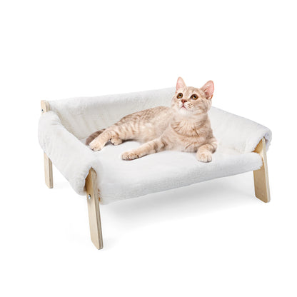 Large Sturdy Wooden Leg Raised Plush Cat Sofa