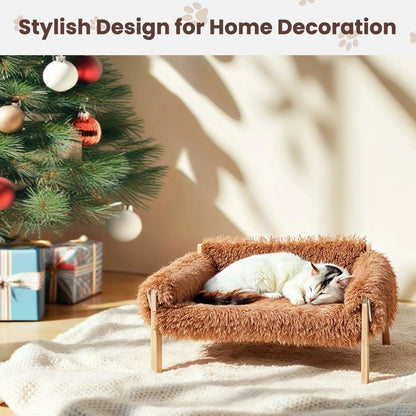 Large Sturdy Wooden Leg Raised Plush Cat Sofa