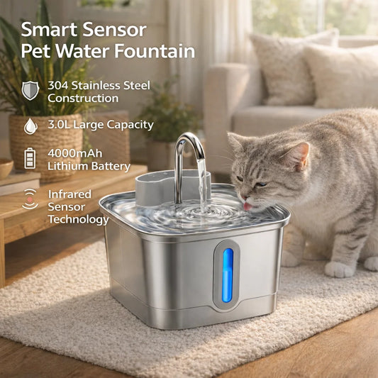 Smart Wireless Cat Water Fountain – Stainless Steel Automatic Dispenser