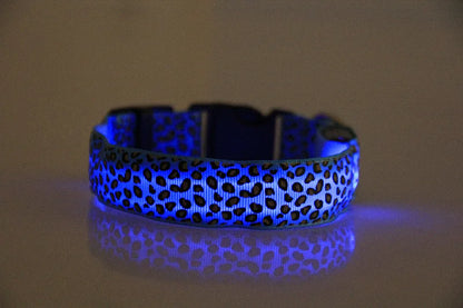 LED Dog Luminous Collar with Night Time USB Charging Anti Slip Warning Leopard Print Four Flashing Modes Collar for Dog Necklace