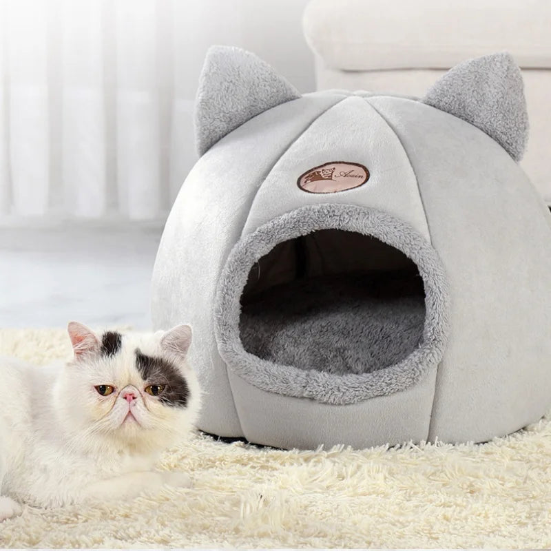 Cozy Cat Cave Bed – Warm Winter Pet Tent
