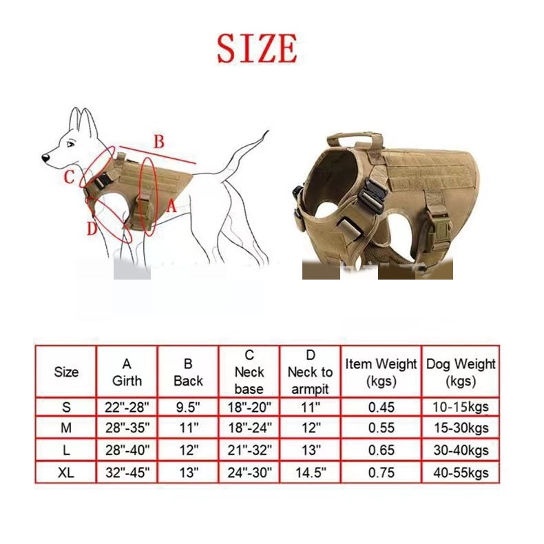 Military Dog Tactical Harness, Collar, and Leash Gear